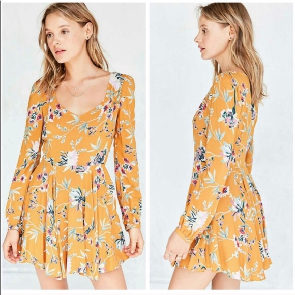 Urban Outfitters Dresses & Skirts - Urban outfitters floral dress yellow mustard ecote